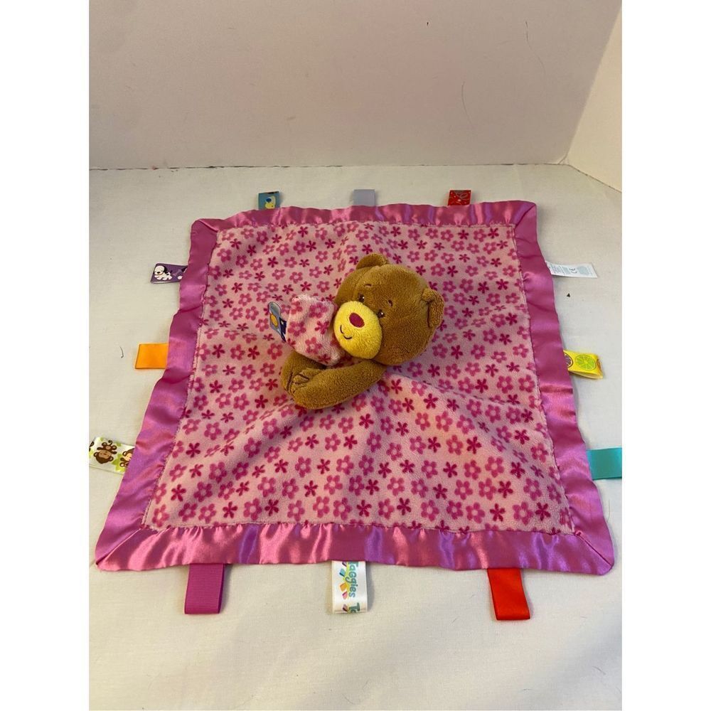 Taggies lovey blanket pink bear 14”‎ silky back